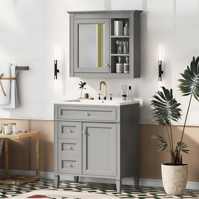 Bathroom Vanity With Medicine Cabinet, Royal Mirror Cabinet, Modern Bathroom Storage Cabinet With 2 Soft Closing Doors And 4 Drawers