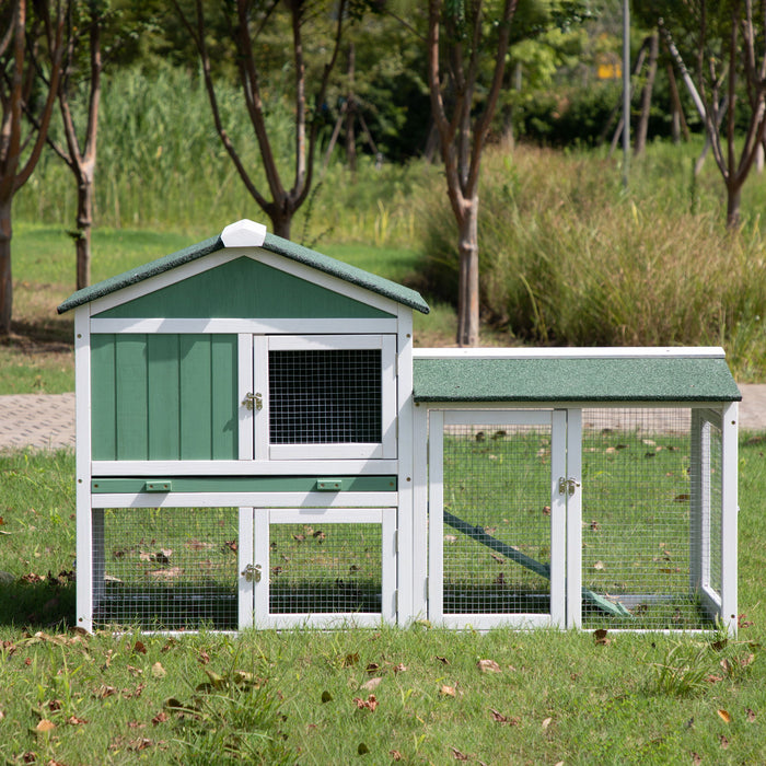 Large Wooden Rabbit Hutch Indoor And Outdoor Bunny Cage With A Removable Tray And A Waterproof Roof, Gray Green&White