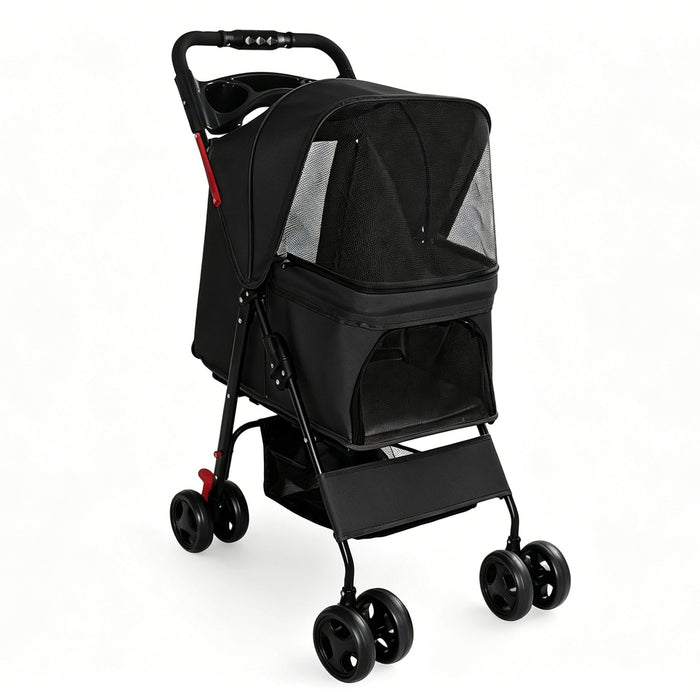 Foldable Pet Stroller For Small Dogs And Cats With Multi Functional Tray Daily Nest