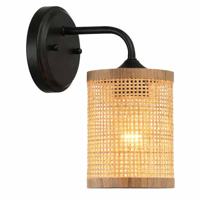Reef - Single Lights Wall Sconce With Natural Shade Rustic Wicker Wall Light - Black / Rattan Ashcroft Furniture