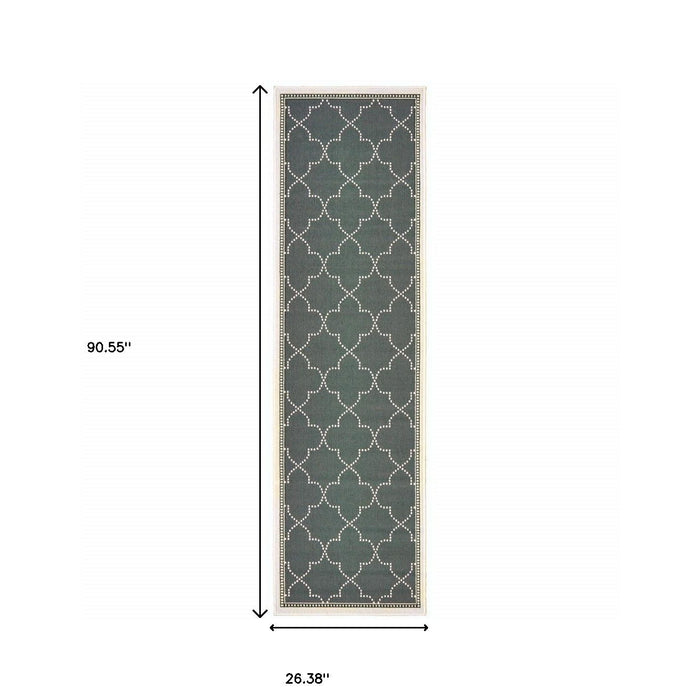 2' X 8' Geometric Stain Resistant Indoor & Outdoor Area Rug - Gray / Ivory