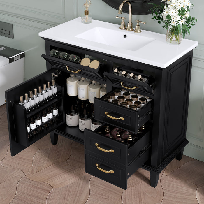 Modern Bathroom Vanity With Sink Top, Flip Drawers, Adjustable Shelf Hearth and Haven