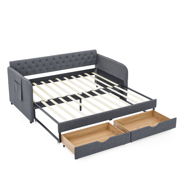 Daybed With Trundle And Storage Drawers, Flat Arms With Pocket Home Essentials