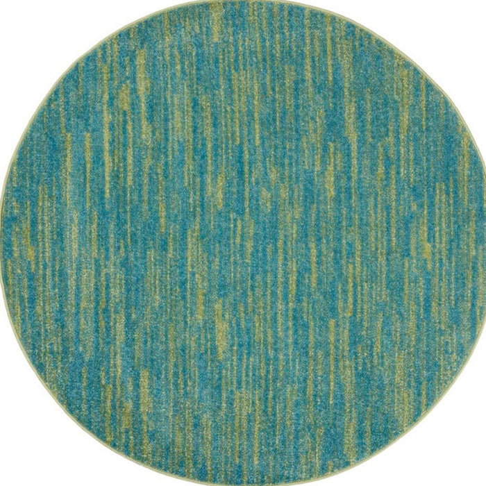 4' Round Striped Non Skid Indoor / Outdoor Area Rug - Blue / Green