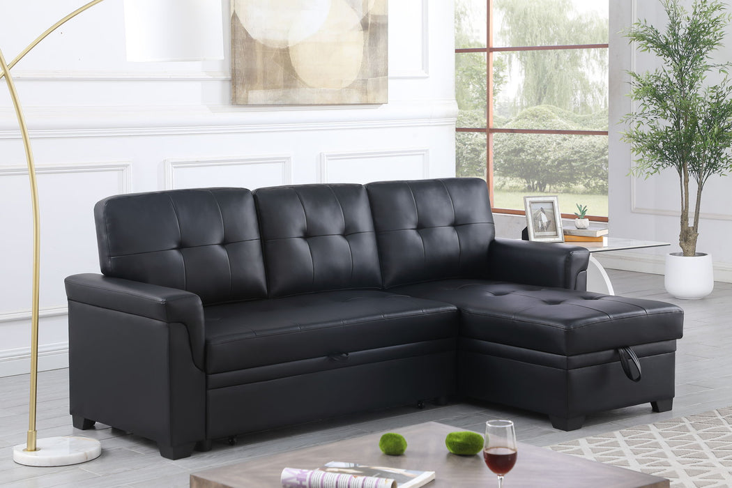 Lexi - Vegan Leather Modern Reversible Sleeper Sectional Sofa With Storage Chaise