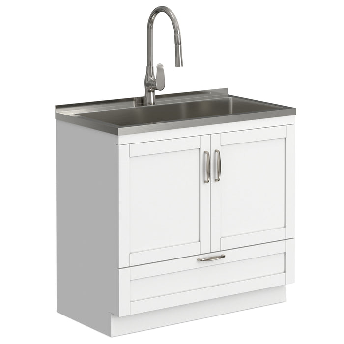 Reed - Deluxe Laundry Cabinet With Pull-Out Faucet And Stainless Steel Sink Simpli-Home