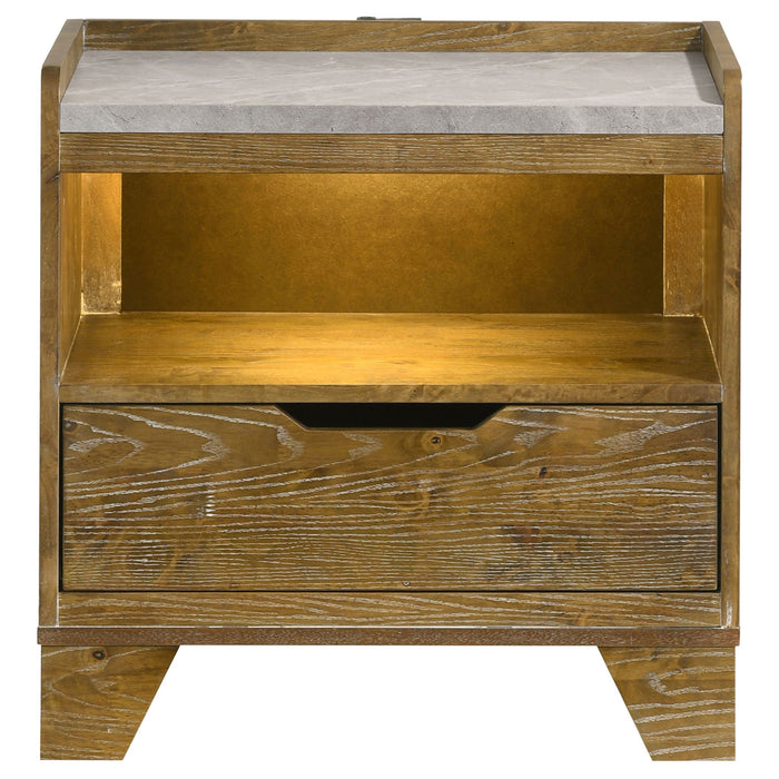 Packard - 1 Drawer Nightstand With LED Lighting And USB Charging - Oak Furniture Max