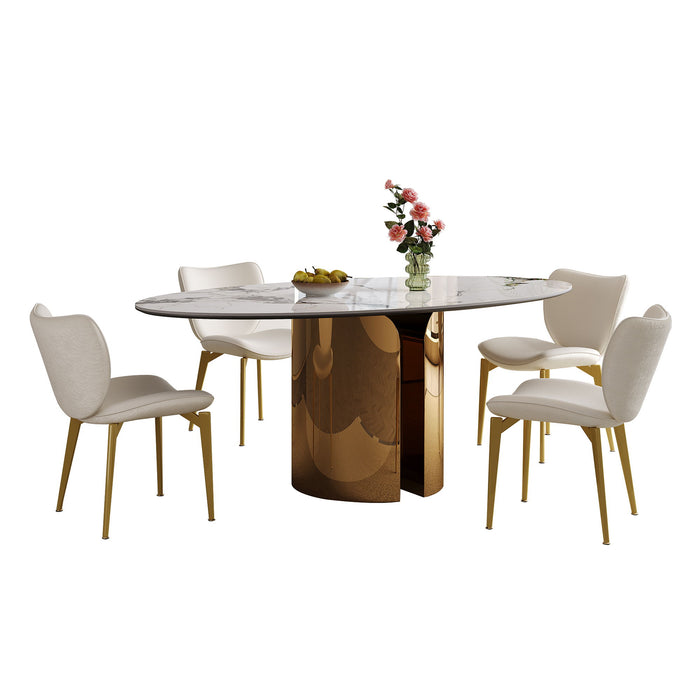 Steel Base Oval Sintered Stone Dining Table With 4 Chairs