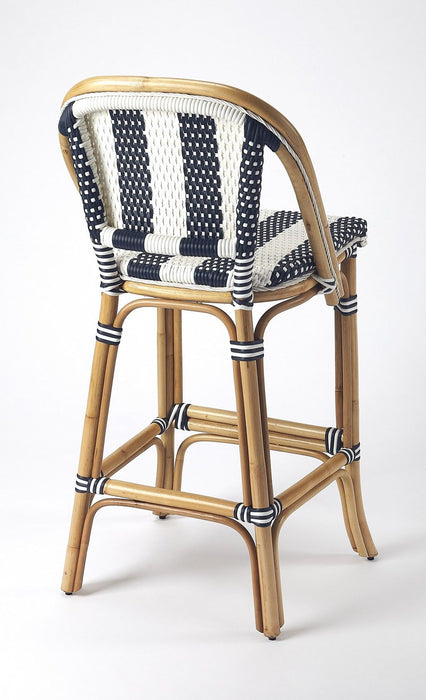 Striped Rattan Bar Stool - Blue And White