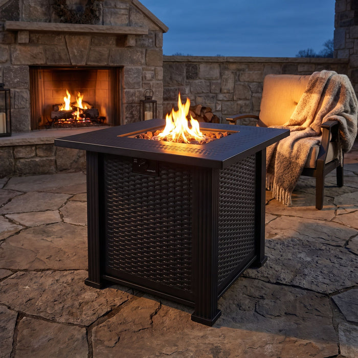 Outdoor Fire Pit Table With Lava Rocks, Propane Fire Pit - Black Daily Nest