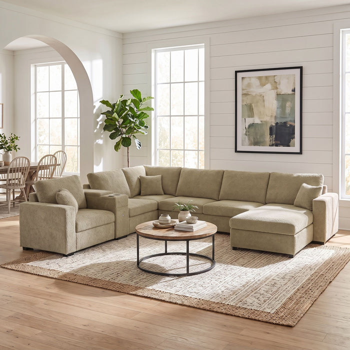 Modular 5 Seat U-Shape Sectional Sofa With Chaise Lounge, Built In Cup Holders And Storage Drawer Hearth and Haven
