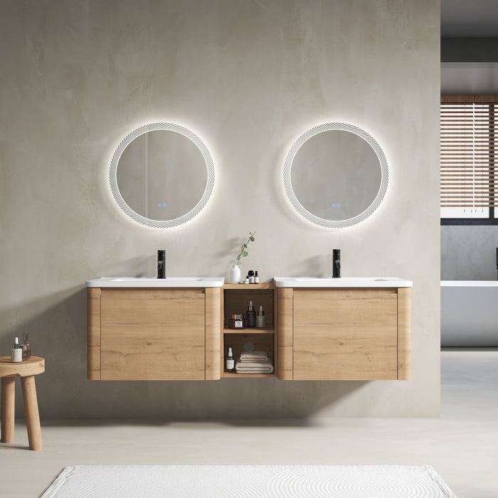 Wall Mounted Bathroom Vanity With Sink And Storage Shelves, Soft Close Doors Home Essentials