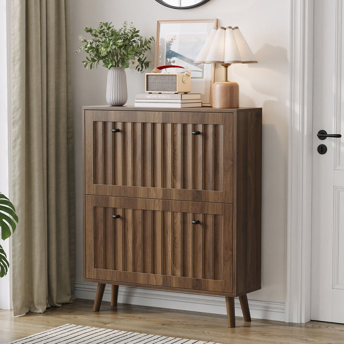 Shoe Cabinet, Storage Unit For Hallways - Walnut Home Essentials
