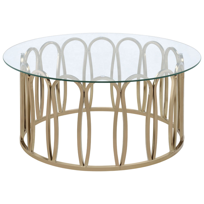 Round Glass Top Table With Polished Metal Base Furniture Max