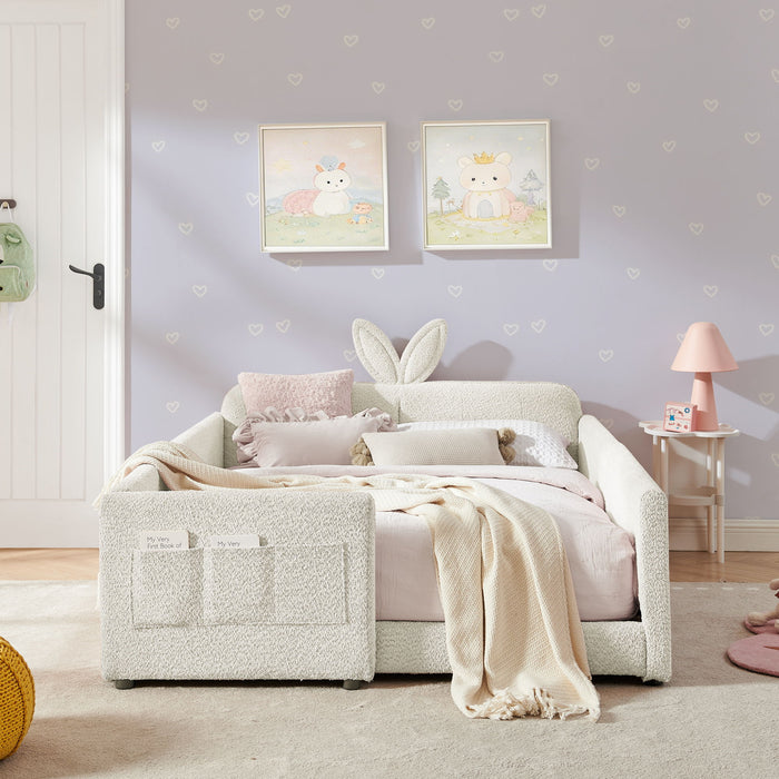 Cute Rabbit Ear Upholstered Platform Bed Frame With Safety Rail Home Essentials