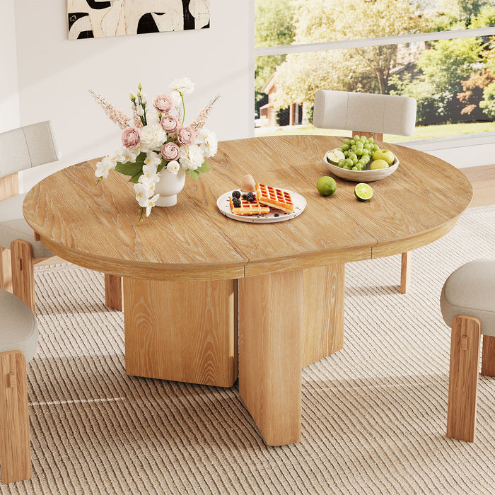 Farmhouse Oval Extendable Dining Table With Pedestal Base Hearth and Haven