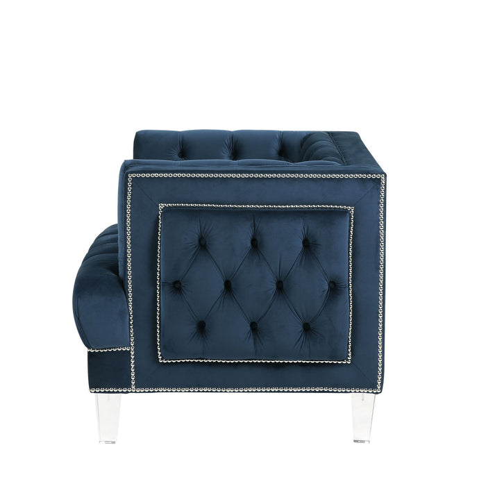Velvet And Black Tufted Arm Chair 41" - Blue