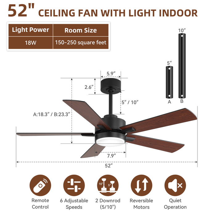 Reversible DC Motor Ceiling Fan With Dimmable LED Light For Living Room Daily Nest