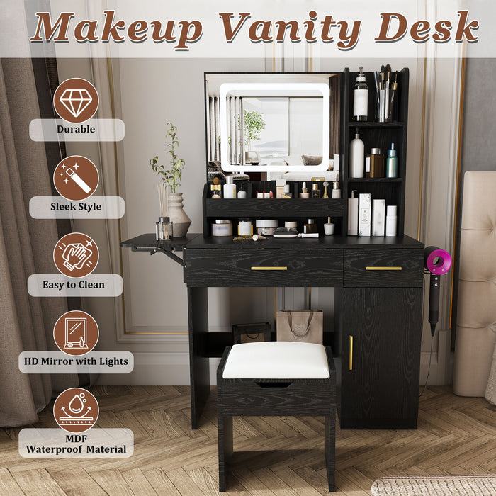 Vanity Desk With LED Mirror Lights And Charging Outlet Home Essentials