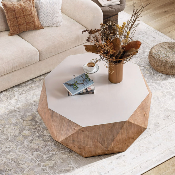 38" Three - Dimensional Embossed Pattern Design American Retro Style Coffee Table, White Tabletop