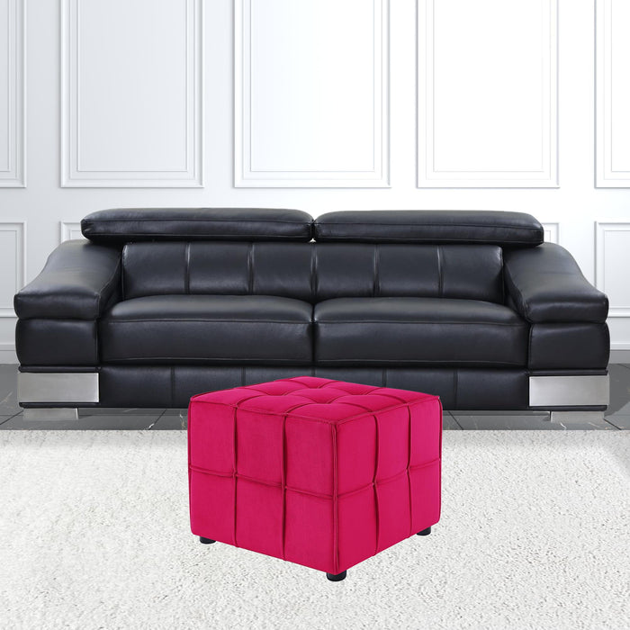 Velvet Cube Ottoman - Pink / Black