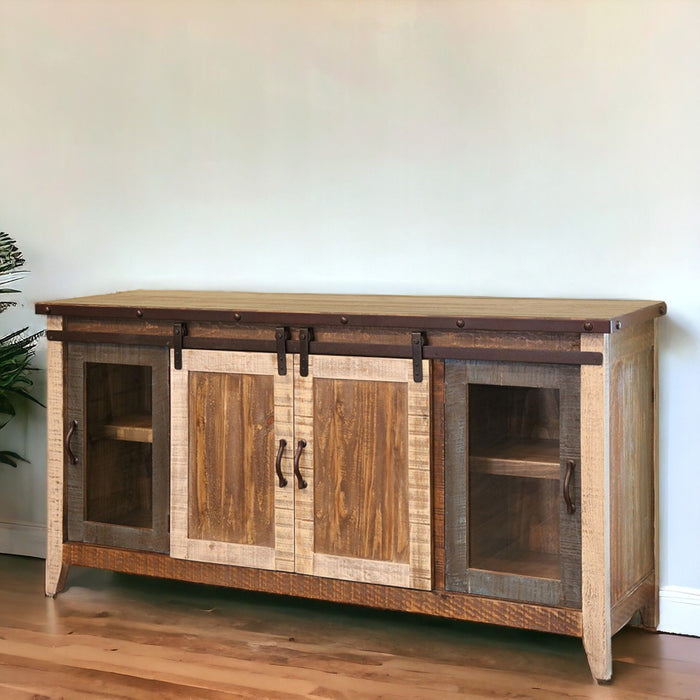 Wood Cabinet, Enclosed Storage Distressed TV Stand - Brown