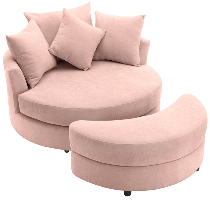 360° Swivel Accent Barrel Chair With Storage Ottoman & 4 Pillows, Modern Leisure Chair Round Accent For Living Room Hearth and Haven