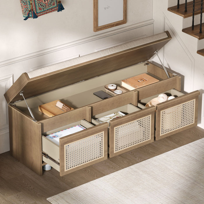 Entryway Shoe Bench With Drawers & Button Tufted Cushion Hearth and Haven