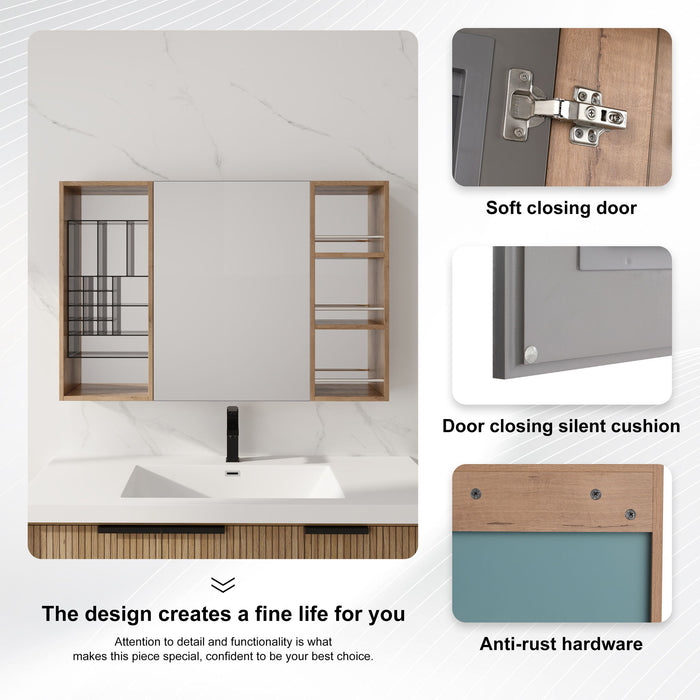Wall Mounted Bathroom Mirror Cabinet With Adjustable Shelves Storage Cabinet - Imitative Oak Home Essentials