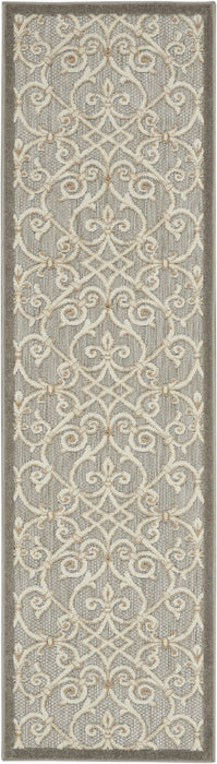 2' X 6' Floral Indoor / Outdoor Area Rug - Gray / Ivory