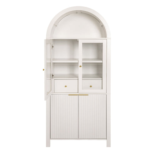 Fluted Tall Arched Pantry Cabinet With Adjustable Shelves, Glass Door & Hidden Drawer For Kitchen Home Essentials