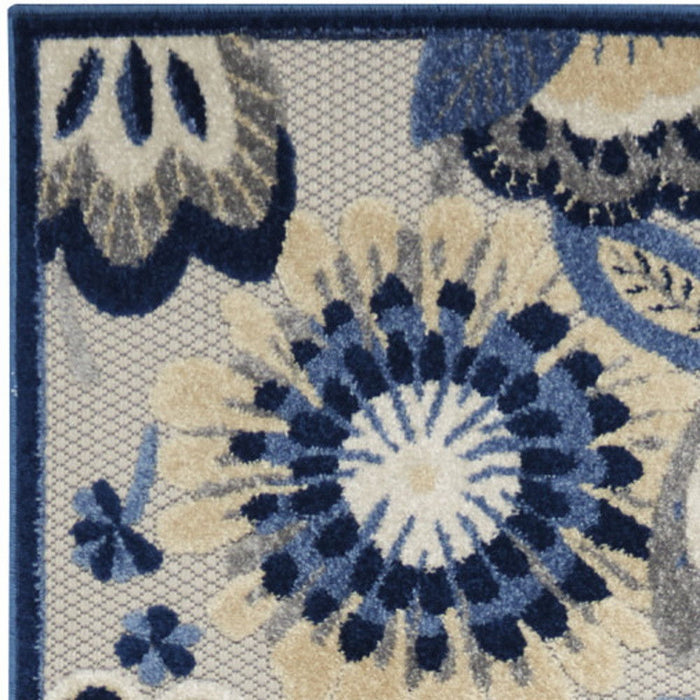 2' X 12' Floral Non Skid Outdoor / Indoor Runner Rug - Blue / Gray