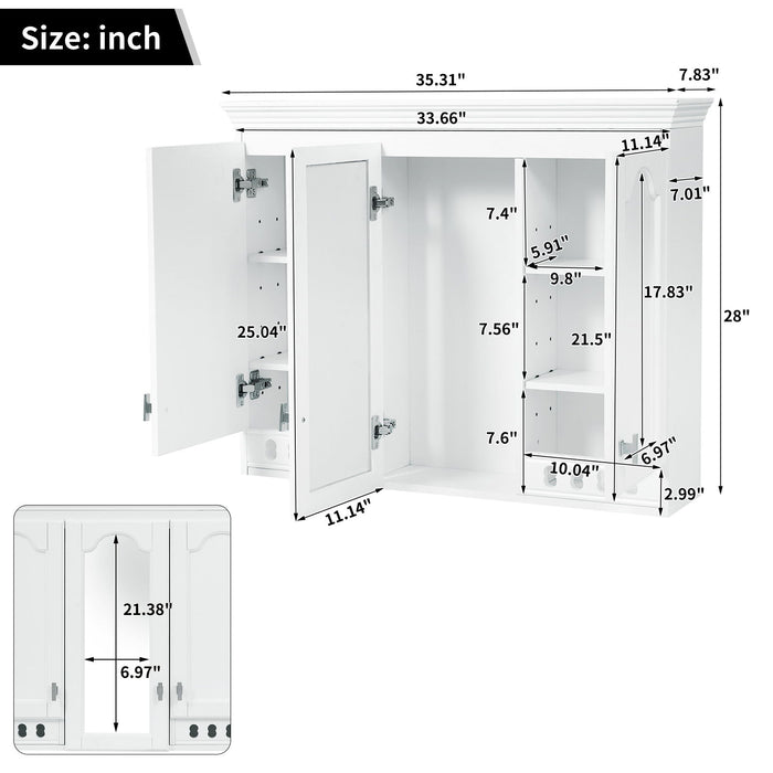Wall Mount Mirror Cabinet With Adjustable Shelves, Soft Closing Hinges Hearth and Haven