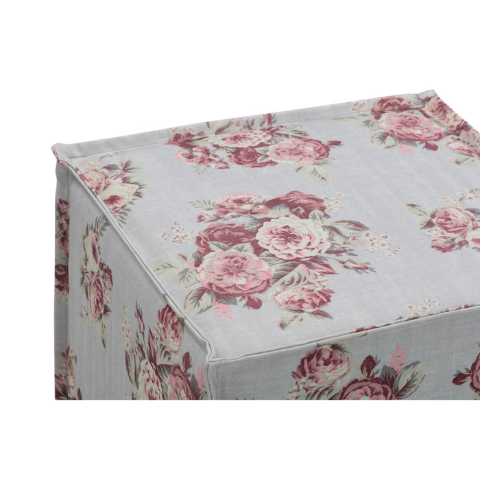 Linen Floral Ottoman - Pink