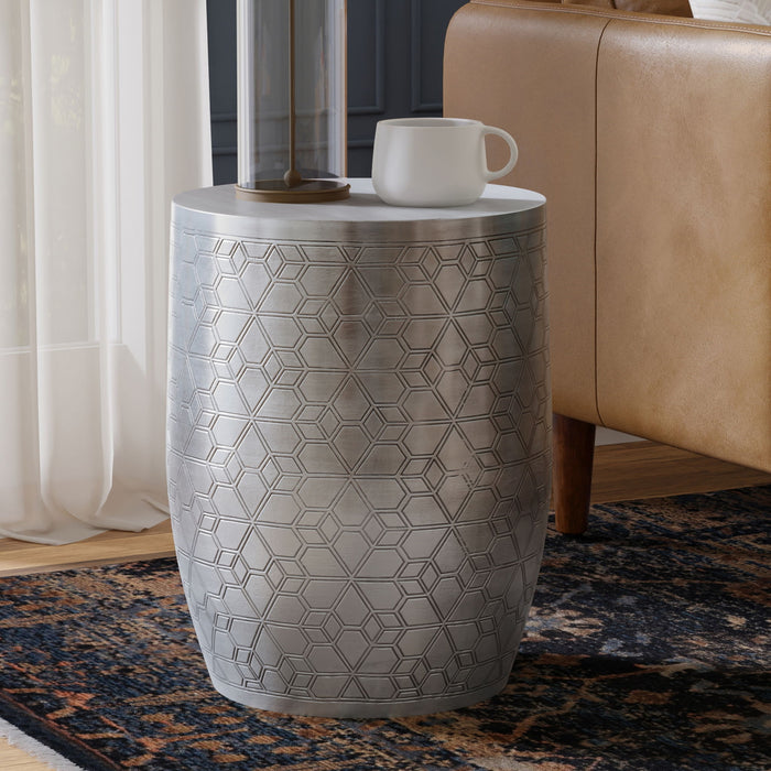 Johnsen - Geometric Pattern Accent Table - Antique Silver Simpli-Home