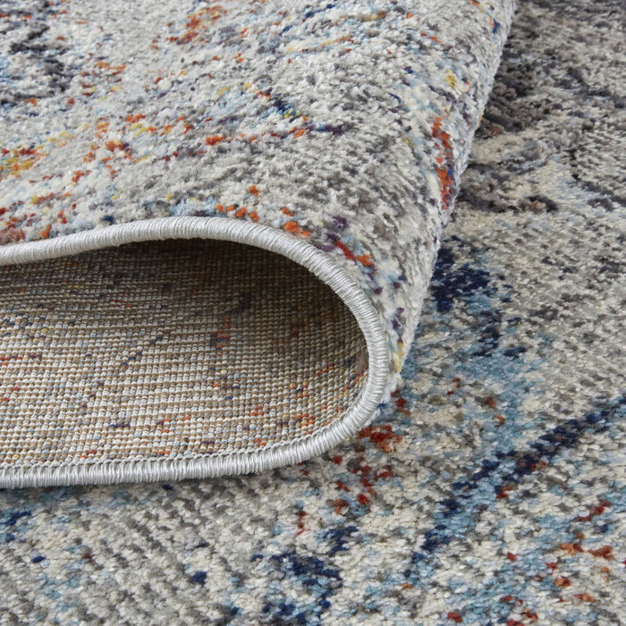 Floral Power Loom Distressed Stain Resistant Runner Rug - Ivory Taupe And Blue - 8'