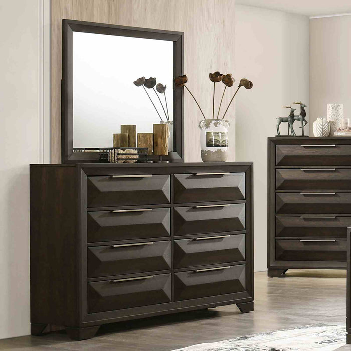 Dresser With Mirror Beveled Bracket Feet Handles 8 Drawers - Espresso Home Essentials