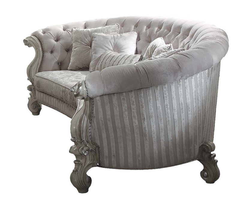 Velvet Curved Floral Sofa And Toss Pillows With Gray Legs - Ivory