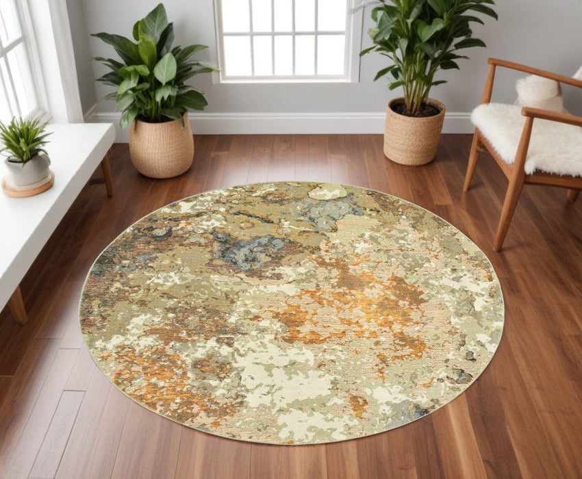 8' Round Power Loom Area Rug - Gold And Ivory