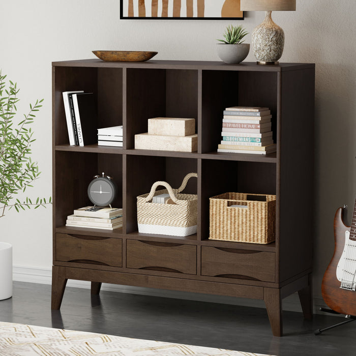 Harper - Low 6 Cube Storage With Drawers - Walnut Brown Simpli-Home