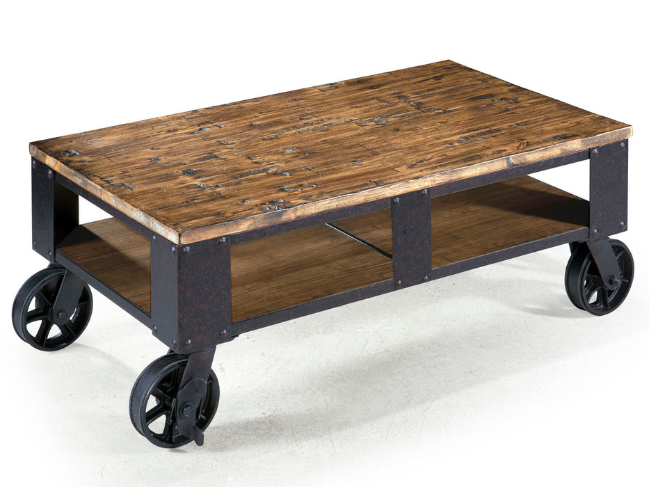 Pinebrook - Rectangular Cocktail Table (2 Braking Casters) - Distressed Natural Pine Magnussen Furniture