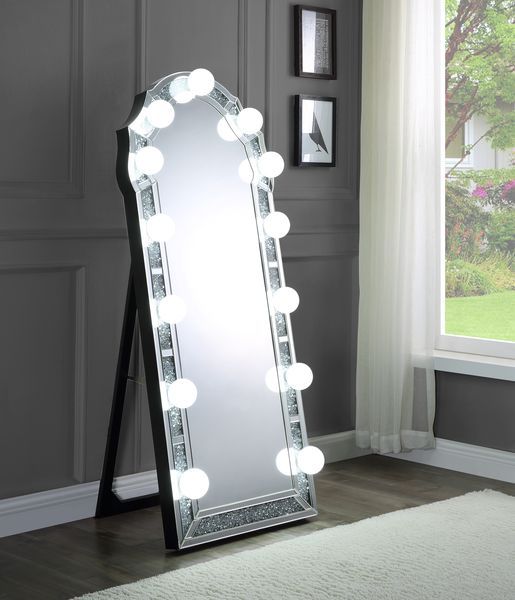 Noralie - 63" Accent Floor Mirror - Mirrored & Faux Diamonds ACME