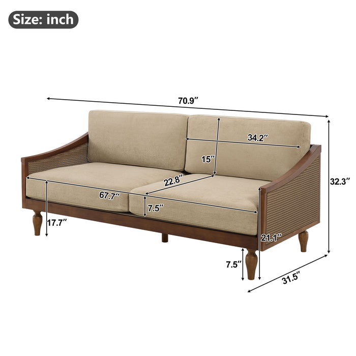 3 Seater Sofa With Rattan Armrests Noble House