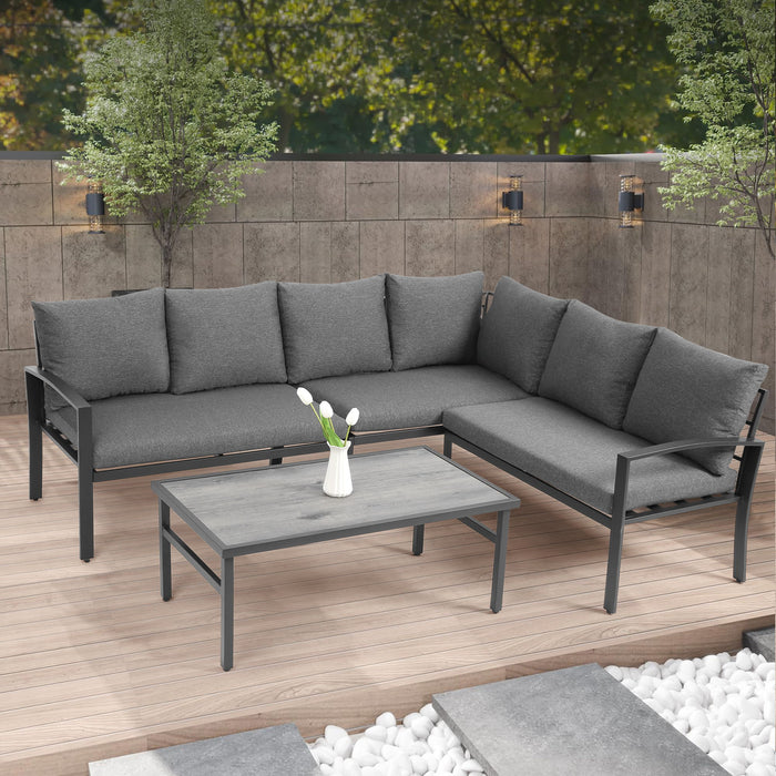 Grand Patio 4 Piece Wicker Patio Furniture Set, All - Weather Outdoor Conversation Set Sectional Sofa With Water Resistant Beige Thick Cushions And Coffee Table - Dark Gray