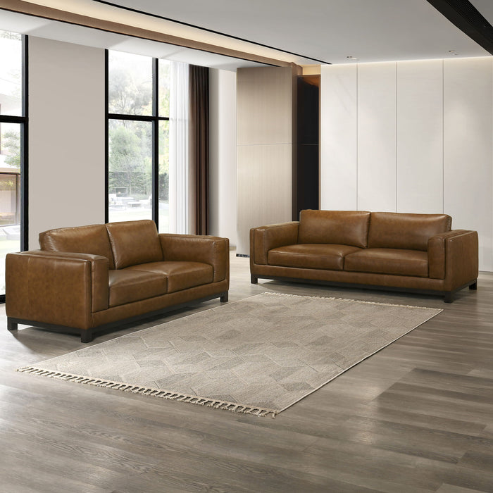 Sayer - 2 Pieces Leather Set (Sofa, Loveseat) - Brown New Classic