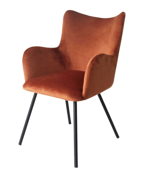 Rust Curvy Velvet And Black Modern Dining Chair - Orange