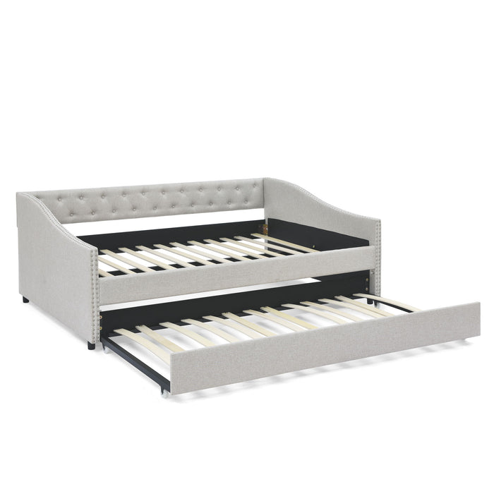 Upholstered Tufted Daybed With Drawers, Waved Arms Home Essentials