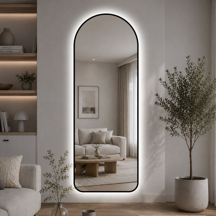 65" X 24" Arched LED Full Length Mirror With Frame, 3 Color Temperatures & Stepless Dimming - Black Daily Nest