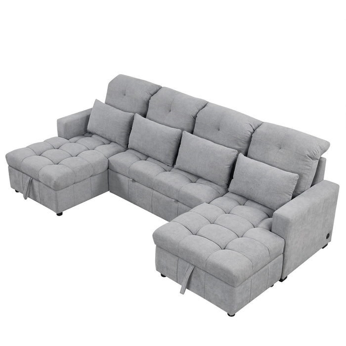 Oversized U-Shaped Versatile Sectional, Pull-Out Sofa Bed With Double Storage Chaise Lounges And 2 USB Ports For Living Room