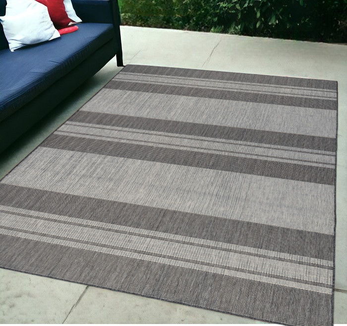 5' X 8' Striped Stain Resistant Outdoor / Indoor Area Rug - Blue / Gray